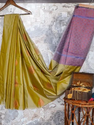 Aqua Green saree with rose gold zari design