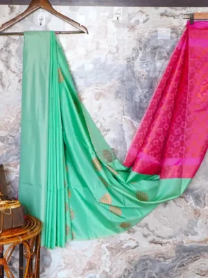 Aqua Green saree with rose gold zari design