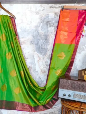 Aqua Green saree with rose gold zari design