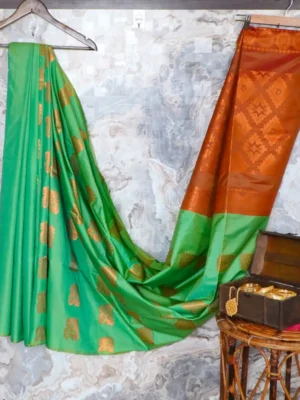 Leaf Green with a Rust Orange pallu
