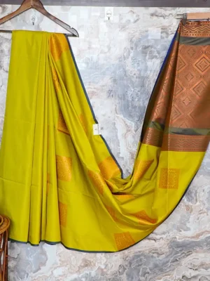Lime mustard Yellow with olive grey pallu