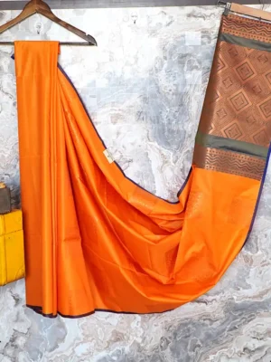 Mango yellow colour with a bluish grey pallu.