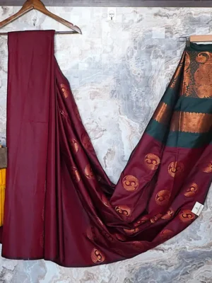 Maroon with dark emerald green pallu