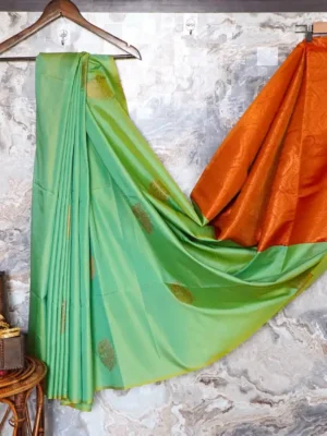Parrot Green saree copper pallu.