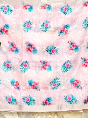 Baby Pink Floral Linen Saree