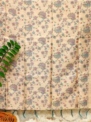 Beige Tussar Peacock Saree