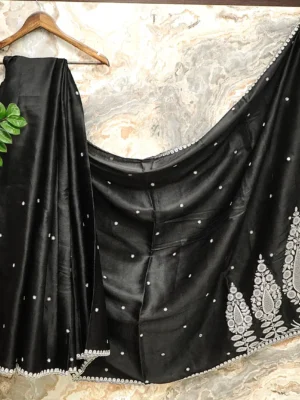 Black Satin Paisley Saree