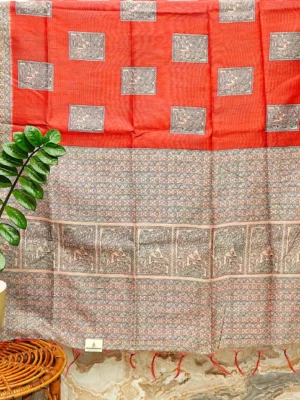Burnt Rust Peacock Print Saree