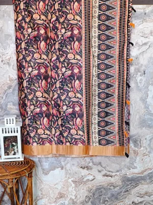 Charcoal Floral Print Saree