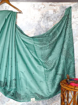Seafoam Peacock Grid Saree