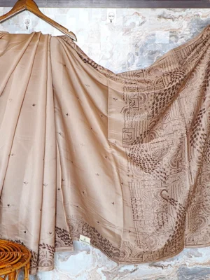 Beige Brown Peacock Saree