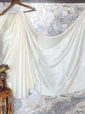 Ivory Satin Paisley Saree