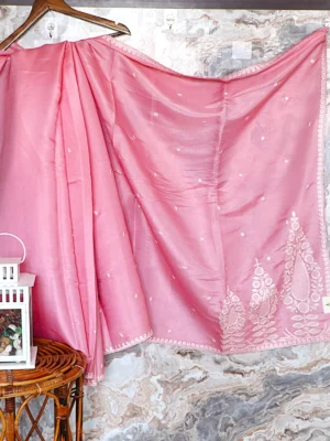 Peach Coral Satin Saree