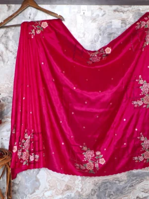 Magenta Floral Cutwork Saree
