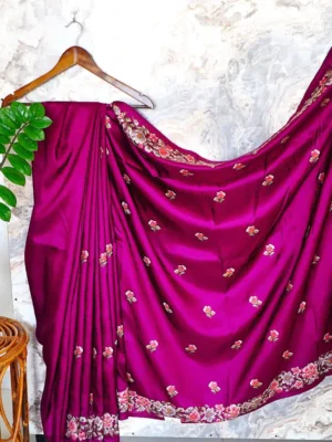 Deep Magenta Floral Silk Saree