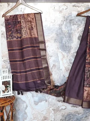 Earthy Myth Print Tussar Saree