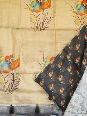 Golden Floral Tissue Silk Saree