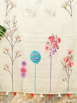 Ivory Floral Linen Saree