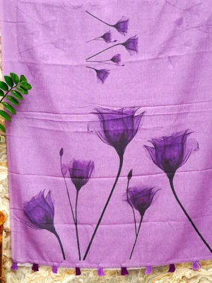 Lilac Floral Linen Saree