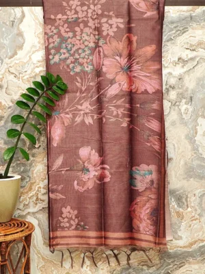 Mocha Floral Print Saree
