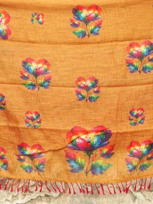 Mustard Floral Linen Saree
