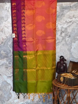 Coral Green Zari Cotton Silk Saree