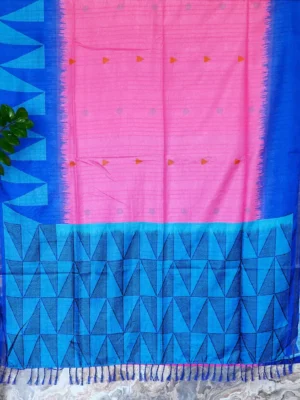 Pink Blue Geometric Saree