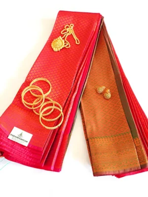 Pink Green Zari Half Saree