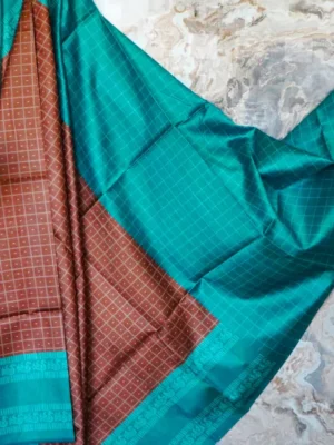 Russet Brown Teal Border Saree