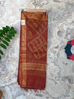 Rust Orange Paisley Saree