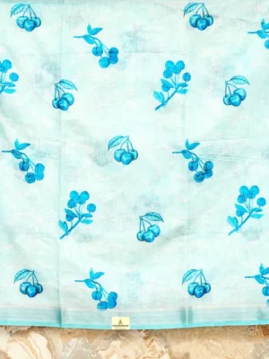 Sky Blue Cherry Linen Saree