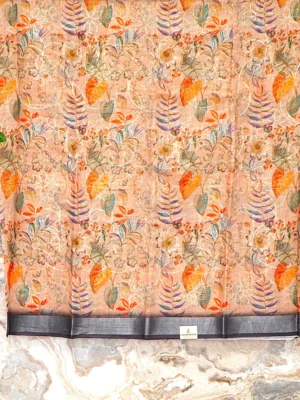 Taupe Leaf Linen Saree