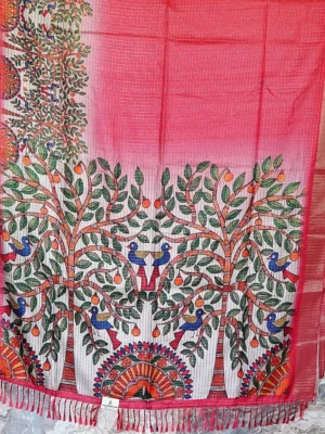 Watermelon Pink Tree Motif Saree
