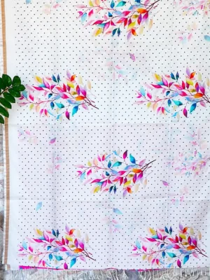 White Polka Pink Printed Saree